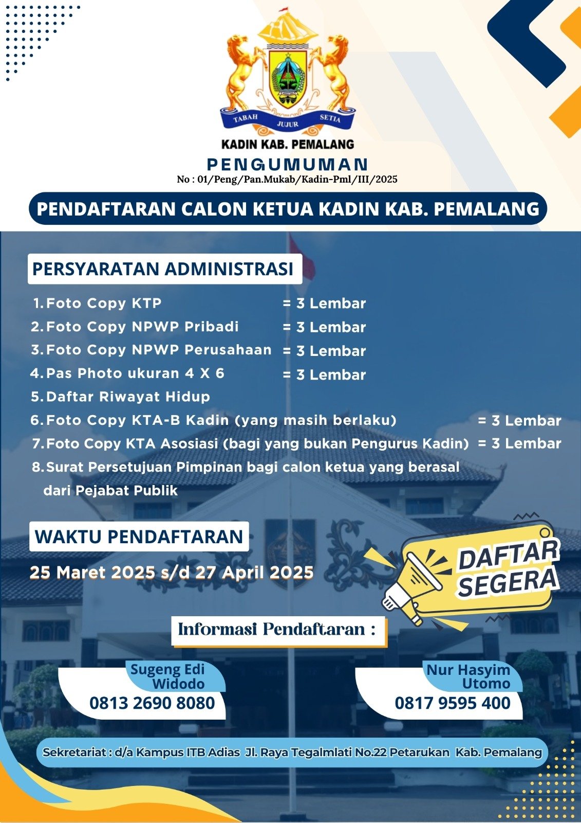 KADIN Pemalang Buka Pendaftaran Calon Ketua Baru, Ini Syaratnya