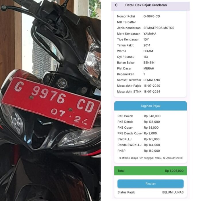 Salah satu kendaraan dinas dicek di aplikasi New Sakpole dan diketahui belum melakukan pembayaran pajak tahunan