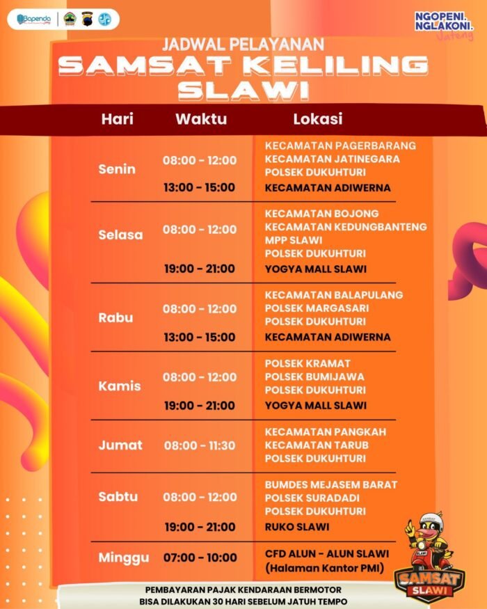 Info Lengkap Jadwal Samsat Keliling Slawi 2026