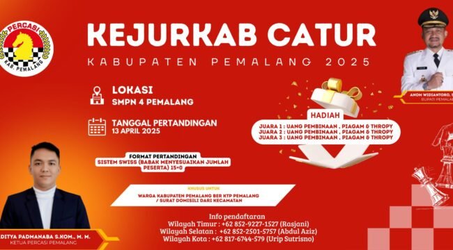 Percasi Pemalang Akan Gelar Kejurkab Catur 2025, Catat Syarat dan Tanggalnya