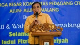 Wakil Bupati Pemalang Nurkholes dalam acara Halal Bi Halal pedagang komunitas Car Freeday (CFD) Alun -alun Pemalang di Comal Baru Waterpark, Sabtu (19/4/2025)