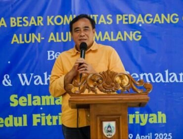 Wakil Bupati Pemalang Nurkholes dalam acara Halal Bi Halal pedagang komunitas Car Freeday (CFD) Alun -alun Pemalang di Comal Baru Waterpark, Sabtu (19/4/2025)