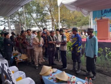 Penyerahan bibit pohon mangrove kepada warga  di Pantai kertosari Ulujami Pemalang