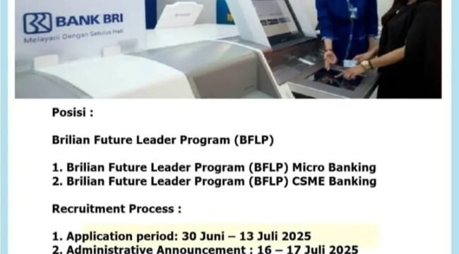 BRI Buka Lowongan kerja Brilian Future Leader Program (BFLP) (IG:@rekrutmedan1)