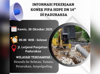 INFO! Perumda Tirta Mulia Pemalang Jadwalkan Besok Ada Perbaikan Pipa HDPE, Ini Wilayah Terdampak
