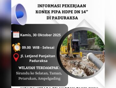 INFO! Perumda Tirta Mulia Pemalang Jadwalkan Besok Ada Perbaikan Pipa HDPE, Ini Wilayah Terdampak