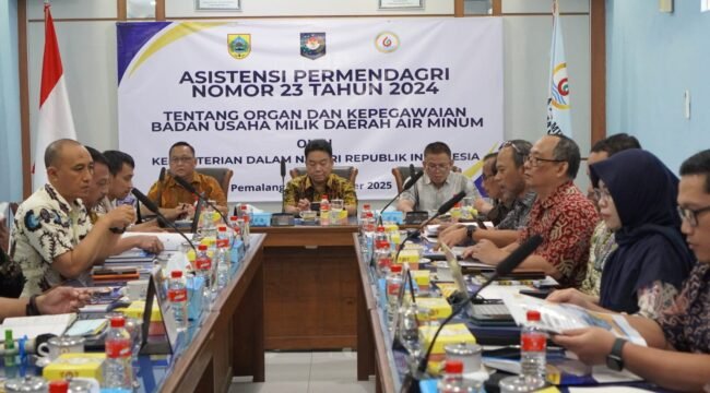 Kementerian Dalam Negeri memberikan asistensi terkait aturan baru Permendagri tentang Organ dan Kepegawaian Badan Usaha Milik Daerah (BUMD) Air Minum kepada Perumda Air Minum Tirta Mulia Kabupaten Pemalang