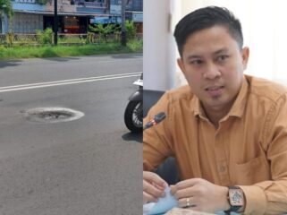 Kolase - Anggota Komisi B DPRD Kabupaten Pemalang, Arif Lukman Muslim, SH,.MKn dan ruas jalan yang berlubang