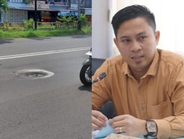 Kolase - Anggota Komisi B DPRD Kabupaten Pemalang, Arif Lukman Muslim, SH,.MKn dan ruas jalan yang berlubang