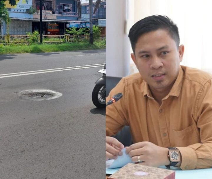 Kolase - Anggota Komisi B DPRD Kabupaten Pemalang, Arif Lukman Muslim, SH,.MKn dan ruas jalan yang berlubang