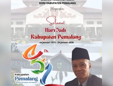 Ketum KONI Kabupaten Pemalang, Drs Nugroho Budi Raharjo menyampaikan ucapan selamat memperingati Hari Jadi ke-451 Kabupaten Pemalang.