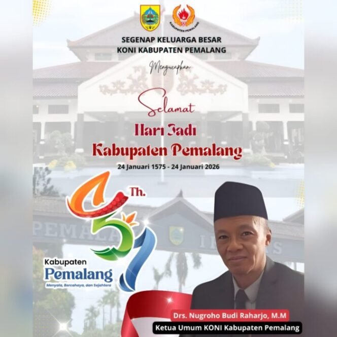 
					Ketum KONI Kabupaten Pemalang, Drs Nugroho Budi Raharjo menyampaikan ucapan selamat memperingati Hari Jadi ke-451 Kabupaten Pemalang.