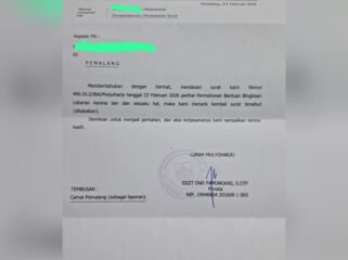 Tangkap Layar, Surat Berkop Kelurahan Mulyoharjo Pemalang Membatalkan Surat Bantuan Bingkisan Lebaran