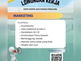 Info Loker! KSPPS Kospin Jasa Syariah Pemalang Buka Lowongan Kerja sebagai Marketing, Ini Syaratnya