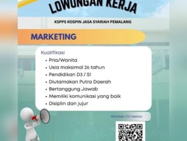 Info Loker! KSPPS Kospin Jasa Syariah Pemalang Buka Lowongan Kerja sebagai Marketing, Ini Syaratnya