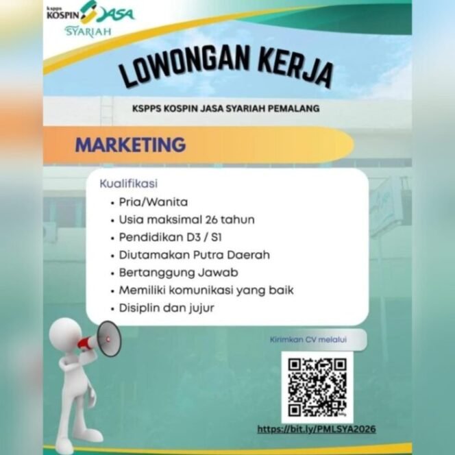 
					Info Loker! KSPPS Kospin Jasa Syariah Pemalang Buka Lowongan Kerja sebagai Marketing, Ini Syaratnya
