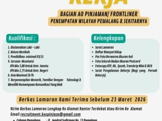 Info Loker! Kospin Jasa Buka Lowongan AO Pinjaman/Frontliner, Penempatan Pemalang dan Sekitarnya