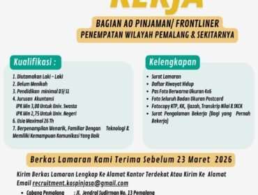 Info Loker! Kospin Jasa Buka Lowongan AO Pinjaman/Frontliner, Penempatan Pemalang dan Sekitarnya