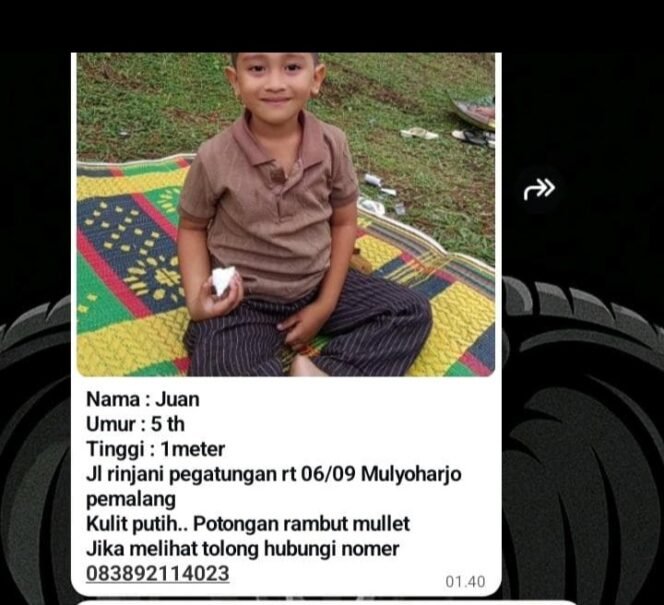 
					Tangkap layar! Anak 5 Tahun di Pemalang Dilaporkan Hilang, Warga Diminta Bantu Pencarian