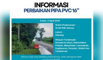 INFO! Perumda Air Minum Tirta Mulia Pemalang Lakukan Perbaikan Pipa PVC 16 Inci, Ini Wilayah Terdampak
