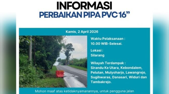 INFO! Perumda Air Minum Tirta Mulia Pemalang Lakukan Perbaikan Pipa PVC 16 Inci, Ini Wilayah Terdampak