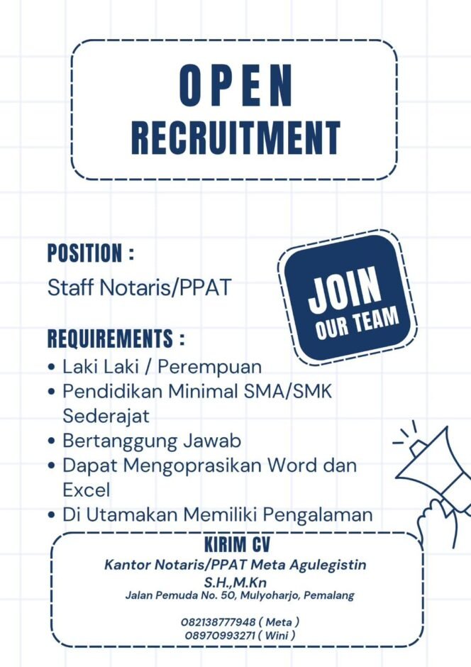 
					Info Loker! Kantor Notaris/PPAT di Pemalang Buka Lowongan, Minimal Lulusan SMA/SMK