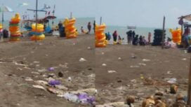 Tampak banyak sampah yang berserakan di area Pantai Widuri  Pemalang Jadi Sorotan