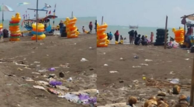 Tampak banyak sampah yang berserakan di area Pantai Widuri  Pemalang Jadi Sorotan