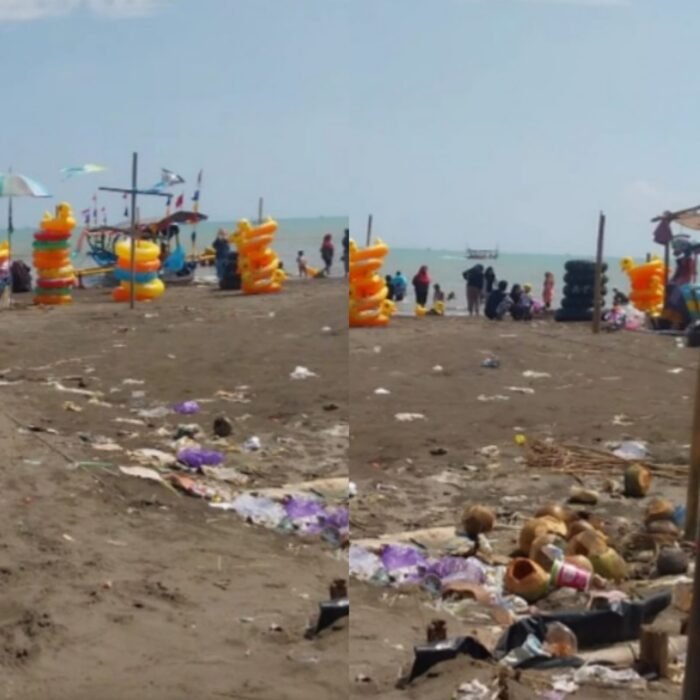 Tampak banyak sampah yang berserakan di area Pantai Widuri  Pemalang Jadi Sorotan