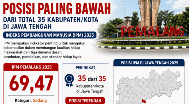 IPM Jawa Tengah 2025 Capai 74,77, Pemalang Terendah di Posisi 35