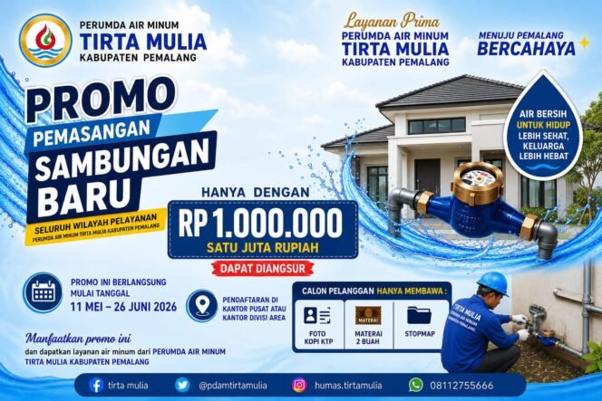 
					Perumda Tirta Mulia Pemalang Buka Promo Sambungan Air Minum Rp1 Juta, Bisa Diangsur