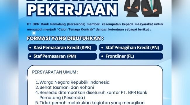 BPR Bank Pemalang Buka Lowongan Kerja 2026, Ini Syarat dan Cara Daftarnya