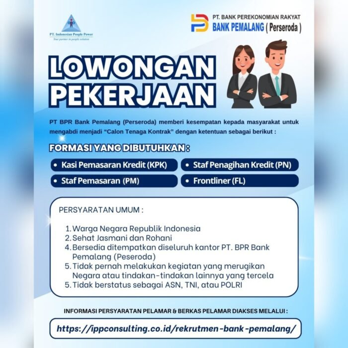 BPR Bank Pemalang Buka Lowongan Kerja 2026, Ini Syarat dan Cara Daftarnya