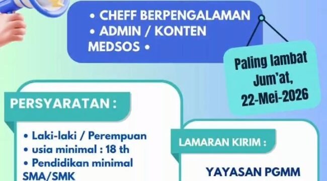 Info Loker! Lowongan Kerja Dapur SPPG Kota Semarang, Butuh Chef dan Admin Medsos