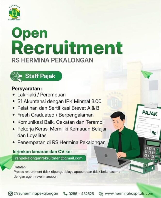 
					Info Loker! RS Hermina Pekalongan Buka Rekrutmen Staff Pajak, Fresh Graduate Dipersilakan Melamar