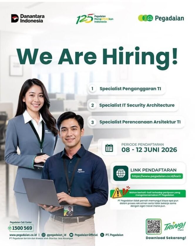 
					PT Pegadaian Buka Rekrutmen Tiga Posisi Strategis TI, Pendaftaran Dibuka hingga 12 Juni 2026