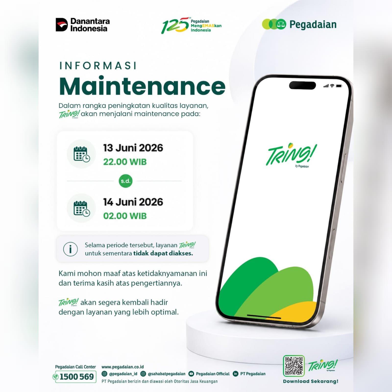 Tring! Pegadaian Akan Maintenance pada 13 hingga 14 Juni 2026, Layanan Tidak Bisa Diakses Mulai Pukul 22.00 WIB