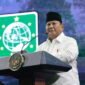 Presiden Prabowo Subianto menyampaikan pidato pada Puncak Hari Lahir ke-28 Partai Kebangkitan Bangsa (PKB) di Jakarta, Kamis (23/7).
