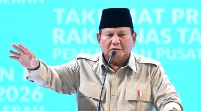 Presiden Prabowo Subianto menyampaikan pidato pada Puncak Hari Lahir ke-28 Partai Kebangkitan Bangsa (PKB) di Jakarta, Kamis (23/7).