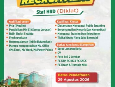 RSU Siaga Medika Pemalang Buka Rekrutmen Staf HRD, Pendaftaran Ditutup 29 Agustus 2026