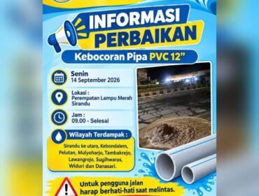 Perumda Tirta Mulia Pemalang Perbaiki Pipa Bocor di Sirandu, Ini Wilayah Terdampak