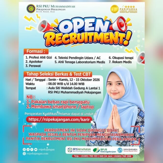 
					Info Loker! RSI PKU Muhammadiyah Pekajangan Buka Rekrutmen, Tujuh Formasi Dibuka