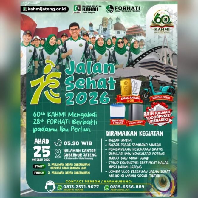 
					KAHMI Jateng Akan Gelar Jalan Sehat Milad ke-60, Siapkan Hadiah Sepeda Listrik dan Emas Antam